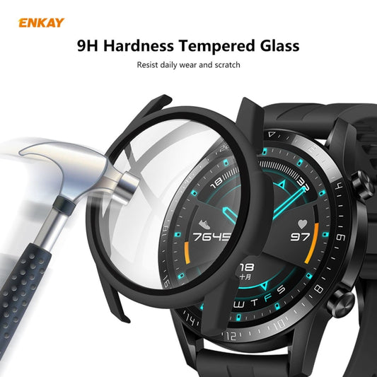 For Huawei Watch GT 2 46mm ENKAY Hat-Prince ENK-AC8202 Full Coverage PC Frosted Case + 9H Tempered Glass Protector(Green) by ENKAY