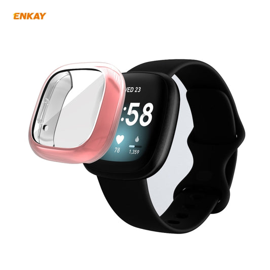 For Fitbit Versa 3 / Fitbit Sense ENKAY Hat-Prince ENK-AC8208 Full Coverage Electroplate TPU Soft Case(Pink) by ENKAY