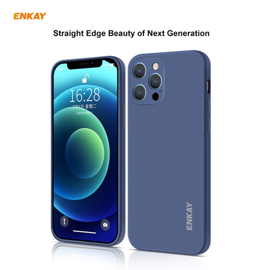 For iPhone 12 Pro Hat-Prince ENKAY ENK-PC069 Liquid Silicone Straight Edge Shockproof Protective Case(Navy Blue) by ENKAY