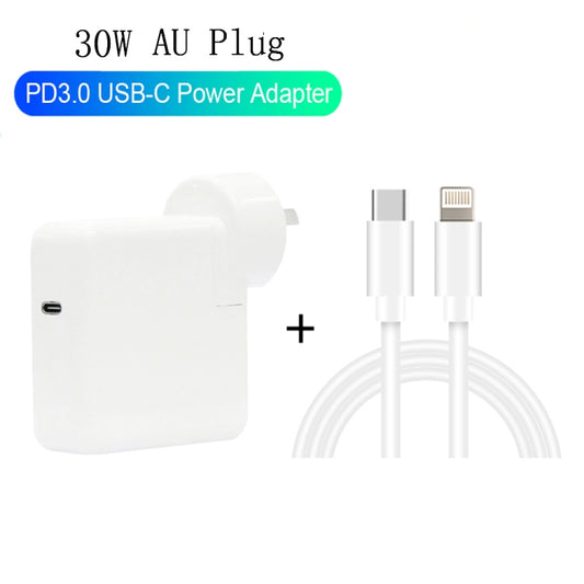 2 in 1 PD3.0 30W USB-C / Type-C Travel Charger with Detachable Foot + PD3.0 3A USB-C / Type-C to 8 Pin Fast Charge Data Cable Set, Cable Length: 1m, AU Plug by buy2fix