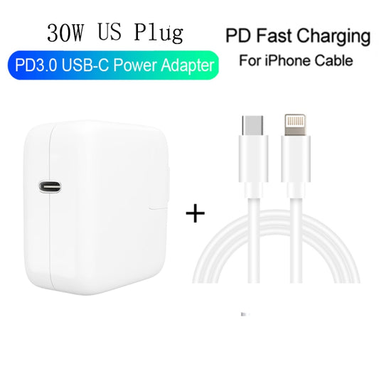 2 in 1 PD3.0 30W USB-C / Type-C Travel Charger with Detachable Foot + PD3.0 3A USB-C / Type-C to 8 Pin Fast Charge Data Cable Set, Cable Length: 2m, US Plug by buy2fix