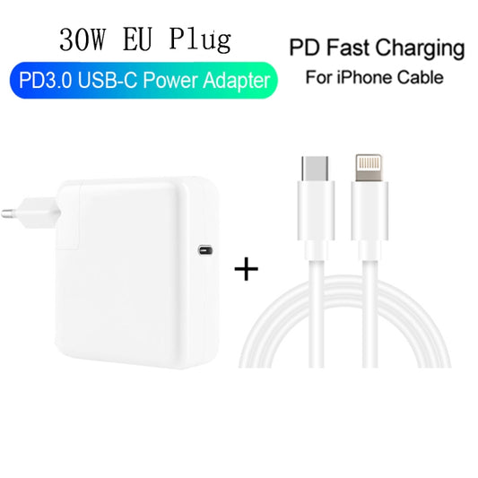 2 in 1 PD3.0 30W USB-C / Type-C Travel Charger with Detachable Foot + PD3.0 3A USB-C / Type-C to 8 Pin Fast Charge Data Cable Set, Cable Length: 2m, EU Plug by buy2fix