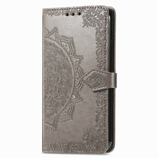 For OnePlus 8T Mandala Flower Embossed Horizontal Flip Leather Case with Bracket / Card Slot / Wallet / Lanyard(Gray) by buy2fix