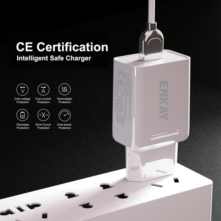 ENKAY Hat-Prince T003-1 10.5W 2.1A Dual USB Charging EU Plug Travel Power Adapter With 2.1A 1m 8 Pin Cable - Mobile Accessories by ENKAY | Online Shopping UK | buy2fix