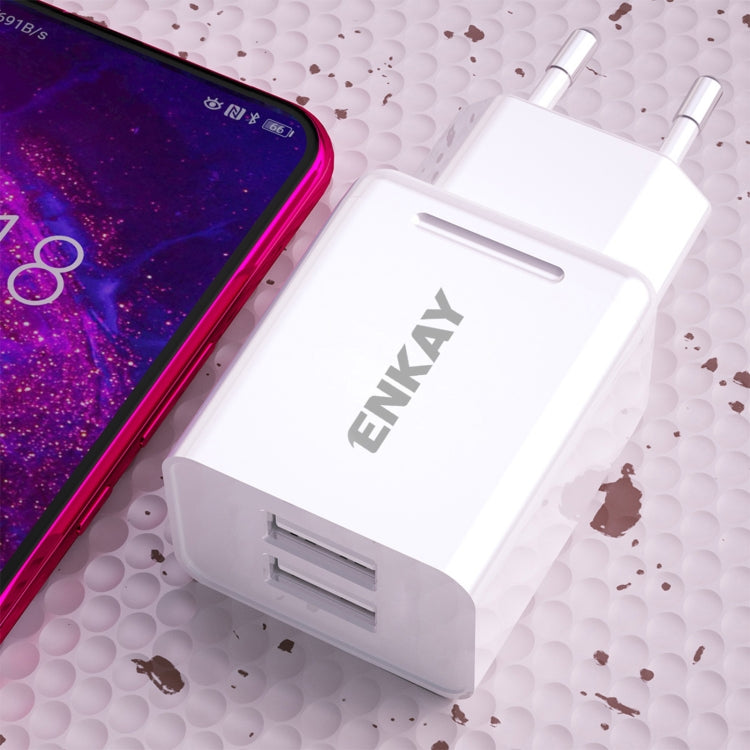 ENKAY Hat-Prince T003-1 10.5W 2.1A Dual USB Charging EU Plug Travel Power Adapter With 2.1A 1m 8 Pin Cable - Mobile Accessories by ENKAY | Online Shopping UK | buy2fix