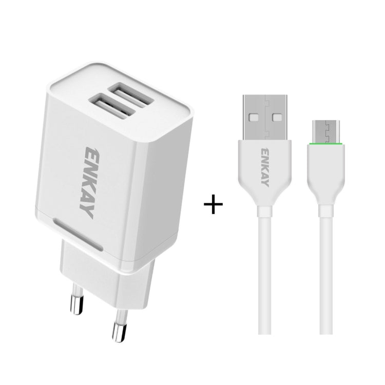 ENKAY Hat-Prince T003-1 10.5W 2.1A Dual USB Charging EU Plug Travel Power Adapter With 2.1A 1m Micro USB Cable - Mobile Accessories by ENKAY | Online Shopping UK | buy2fix