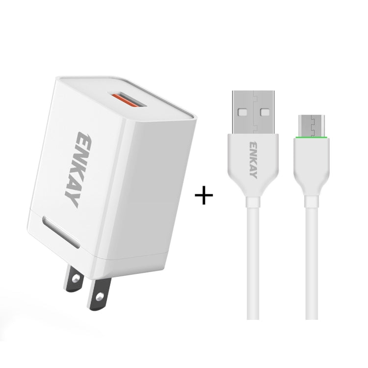 ENKAY Hat-Prince U036 18W 3A QC3.0 Fast Charging Power Adapter US Plug Portable Travel Charger With 3A 1m Micro USB Cable - Mobile Accessories by ENKAY | Online Shopping UK | buy2fix