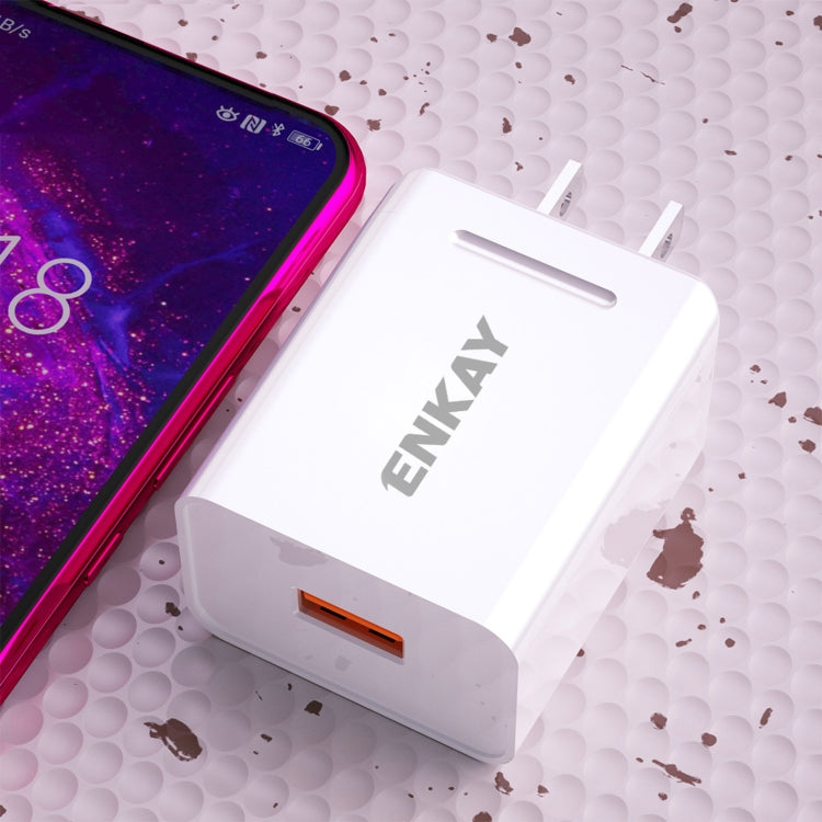 ENKAY Hat-Prince U036 18W 3A QC3.0 Fast Charging Power Adapter US Plug Portable Travel Charger With 3A 1m Micro USB Cable - Mobile Accessories by ENKAY | Online Shopping UK | buy2fix