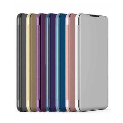 For Samsung Galaxy A12 Plated Mirror Horizontal Flip Leather Case with Holder(Gold) - Samsung Accessories by buy2fix | Online Shopping UK | buy2fix