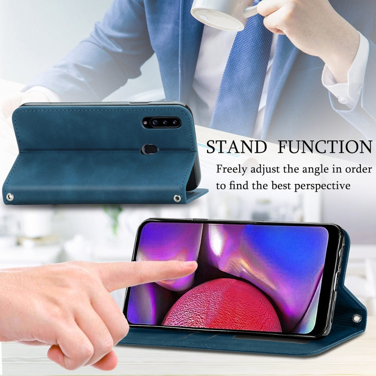 For Samsung Galaxy A20s Retro Skin Feel Business Magnetic Horizontal Flip Leather Case with Holder & Card Slots & Wallet & Photo Frame(Blue) by buy2fix