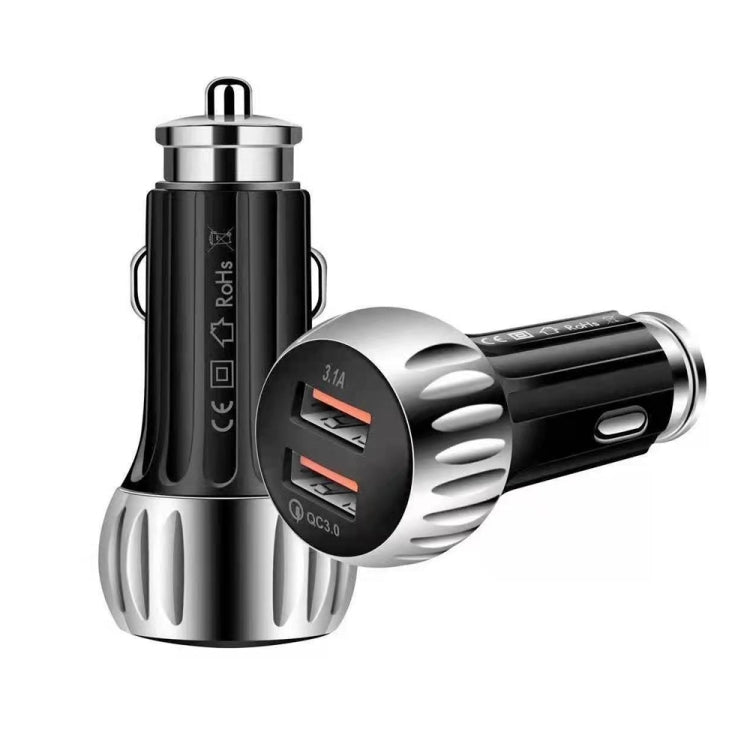 YSY-310QC18W QC3.0 Dual Port USB Car Charger + 3A USB to Micro USB Data Cable, Cable Length: 1m(Black) - In Car by buy2fix | Online Shopping UK | buy2fix