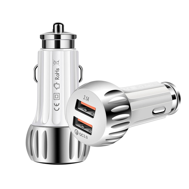 YSY-310QC18W QC3.0 Dual Port USB Car Charger + 3A USB to Micro USB Data Cable, Cable Length: 1m(White) - In Car by buy2fix | Online Shopping UK | buy2fix