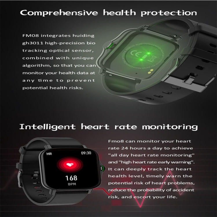 FM08 1.69 inch Color Screen Smart Watch IP67 Waterproof,Support Heart Rate Monitoring/Blood Pressure Monitoring/Blood Oxygen Monitoring/Sleep Monitoring(Gold) - Smart Wear by buy2fix | Online Shopping UK | buy2fix