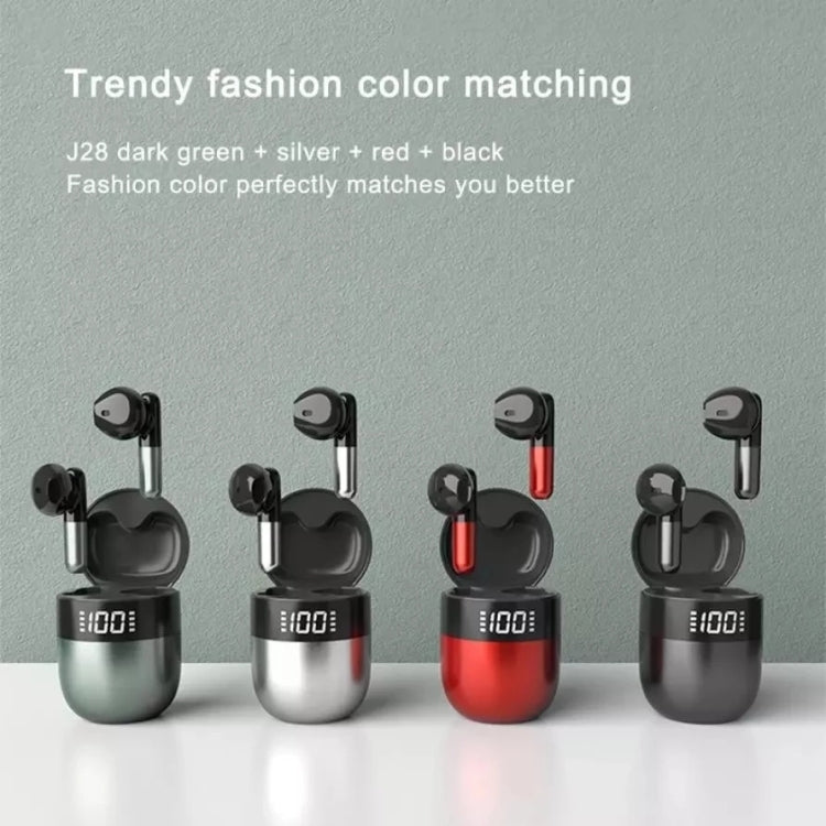 J28 TWS Wireless Bluetooth Earphones LED Digital Display HIFI Music Sport Earphone(Green) - TWS Earphone by buy2fix | Online Shopping UK | buy2fix