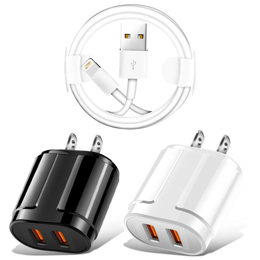 Dual USB Portable Travel Charger + 1 Meter USB to 8 Pin Data Cable, US Plug(White) by buy2fix