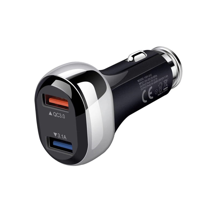 YSY-312 2 in 1 18W Portable QC3.0 Dual USB Car Charger + 1m 3A USB to Micro USB Data Cable Set(Black) - Car Charger by buy2fix | Online Shopping UK | buy2fix