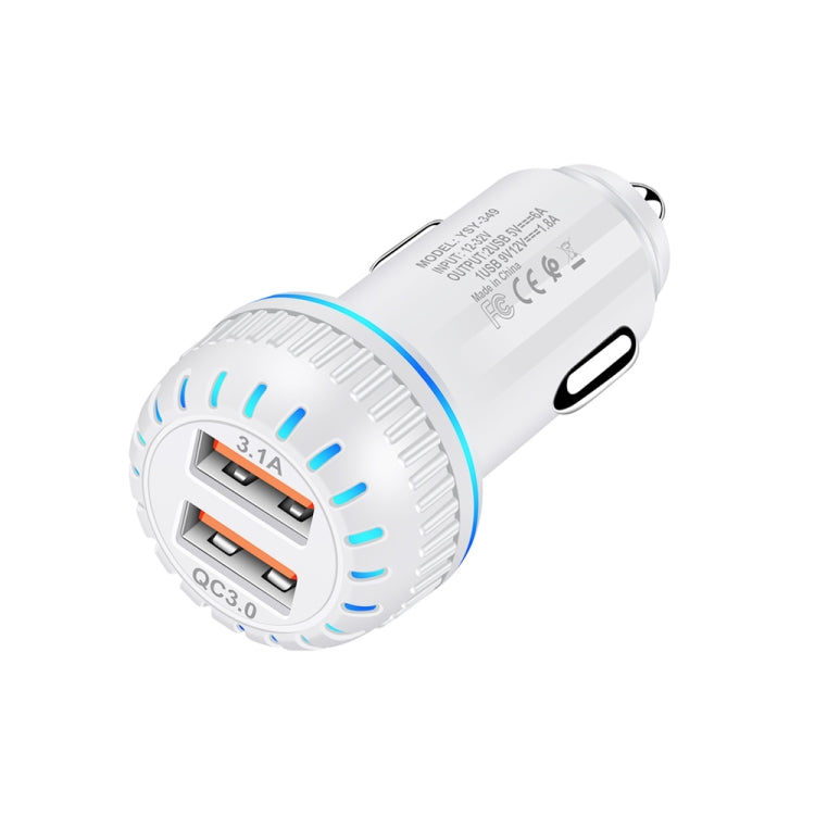 YSY-349 QC3.0 Dual USB Port Car Charger + 1m 3A USB to Micro USB Data Cable(White) - Car Charger by buy2fix | Online Shopping UK | buy2fix