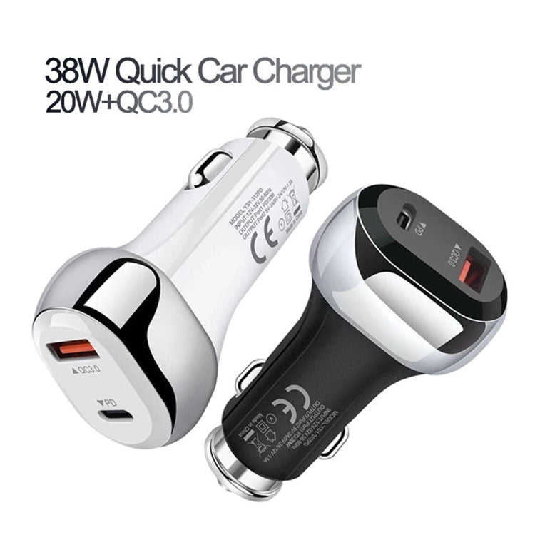 YSY-312PD QC3.0 18W USB + PD 20W USB-C / Type-C Car Charger with USB to USB-C / Type-C Data Cable(White) - In Car by buy2fix | Online Shopping UK | buy2fix