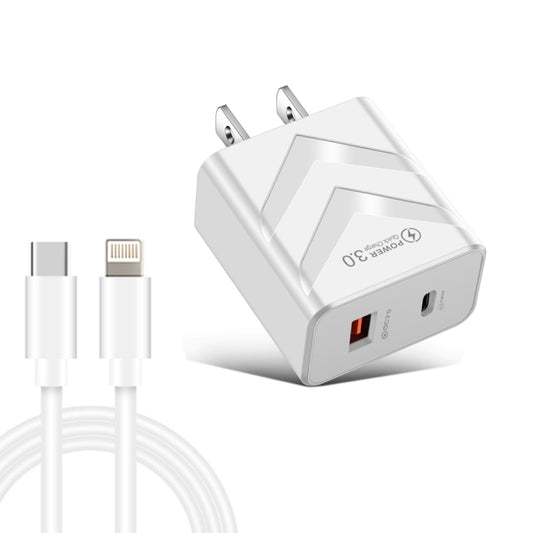 LZ-715 20W PD + QC 3.0 Dual Ports Fast Charging Travel Charger with USB-C / Type-C to 8 Pin Data Cable，US Plug(White) - Apple Accessories by buy2fix | Online Shopping UK | buy2fix