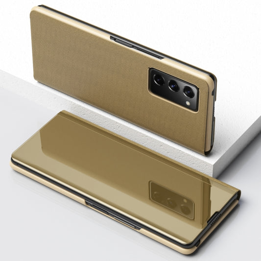For Samsung Galaxy Z Fold2 5G Plated Mirror Horizontal Flip Leather Case with Holder(Gold) by buy2fix