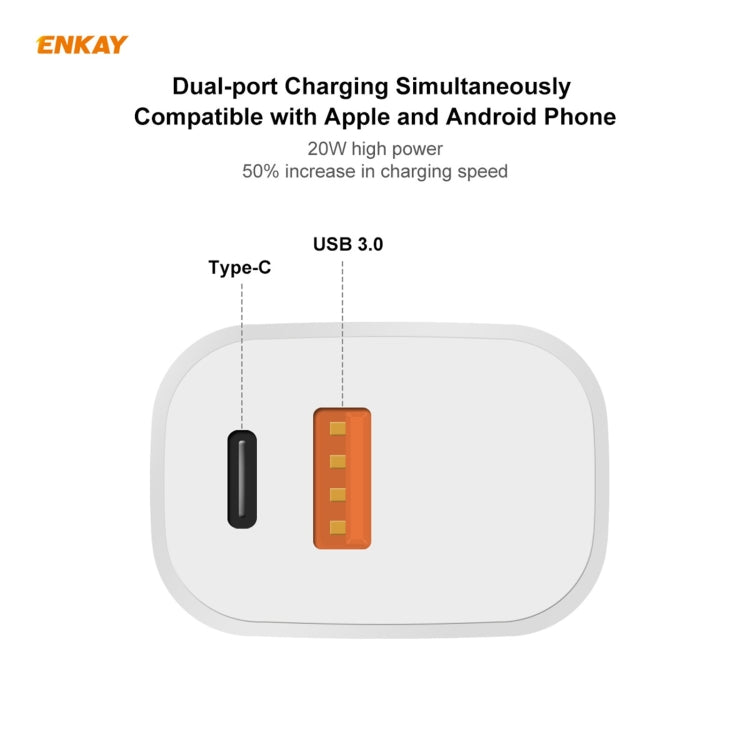 ENKAY Hat-Prince U090 20W PD + QC 3.0 Portable Dual Ports Fast Charging Travel Charger Power Adapter, US Plug - Mobile Accessories by ENKAY | Online Shopping UK | buy2fix