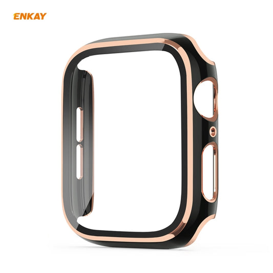 ENKAY Hat-Prince Full Coverage Electroplated PC Case + Tempered Glass Protector for Apple Watch Series 6 / 5 / 4 / SE 44mm(Black+Champagne) by ENKAY