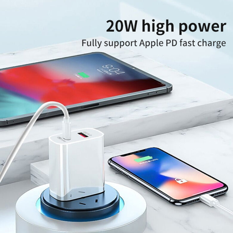 20W PD Type-C + QC 3.0 USB Interface Fast Charging Travel Charger with USB to 8 Pin Fast Charge Data Cable EU Plug - Apple Accessories by buy2fix | Online Shopping UK | buy2fix