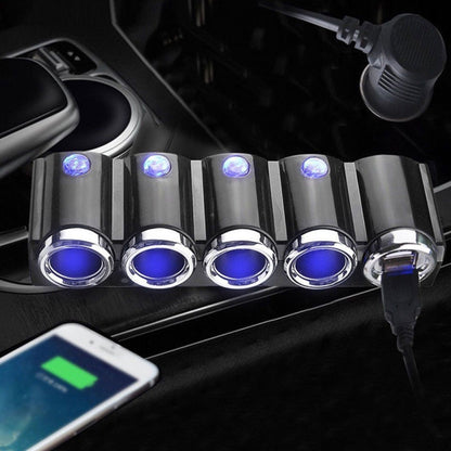 4 Way Car Cigarette Lighter Socket Splitter Dual USB Port Car Charger Adapter - Cigar Socket by buy2fix | Online Shopping UK | buy2fix