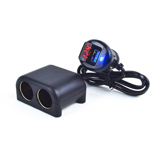 Cigarette Lighter Adapter 2 Socket Cigarette Lighter Splitter with LED Voltage Display USB Car Charger Adapter - Cigar Socket by buy2fix | Online Shopping UK | buy2fix