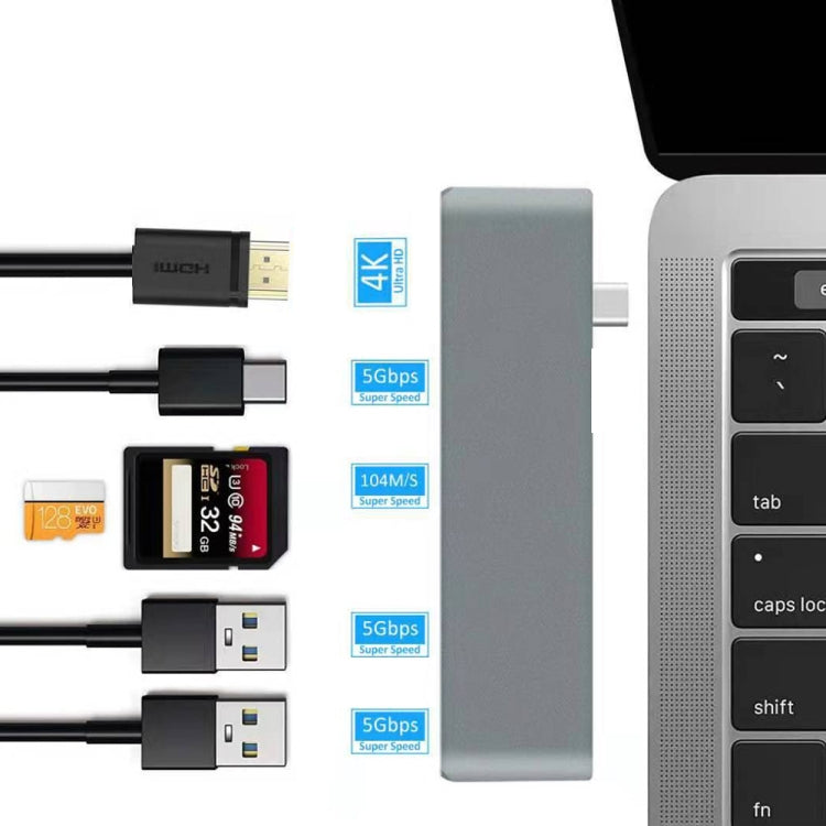 WS-15 6 in 1 Type-C to HDMI + USB 3.0 x 2 + SD + TF + PD HUB Converter - Computer & Networking by buy2fix | Online Shopping UK | buy2fix
