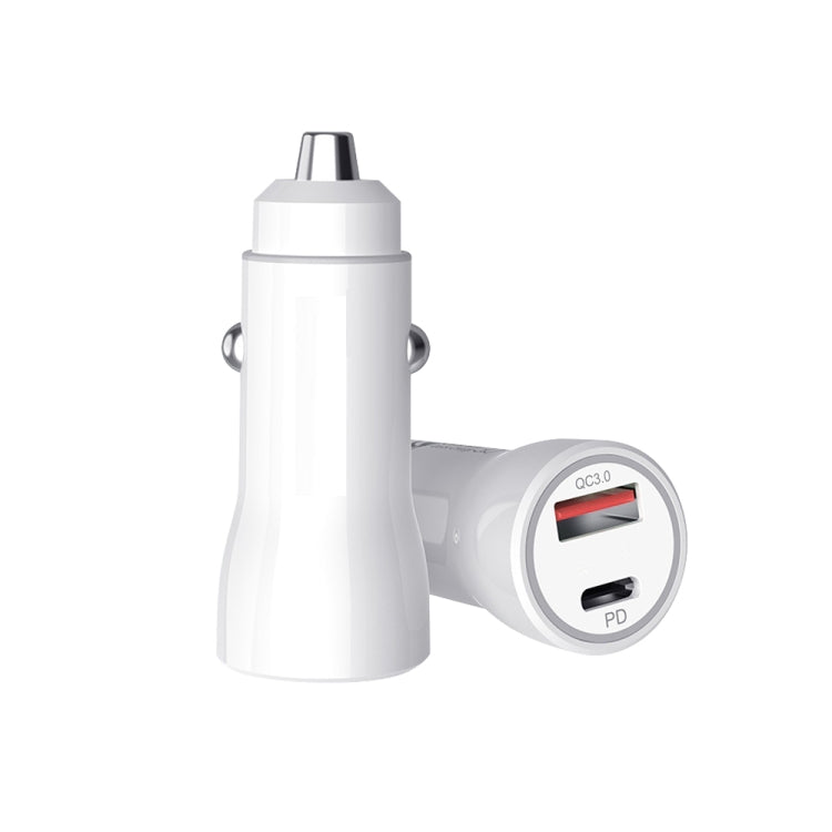 P21 Portable PD 20W + QC 3.0 18W Dual Ports Fast Car Charger(White) - Car Charger by buy2fix | Online Shopping UK | buy2fix