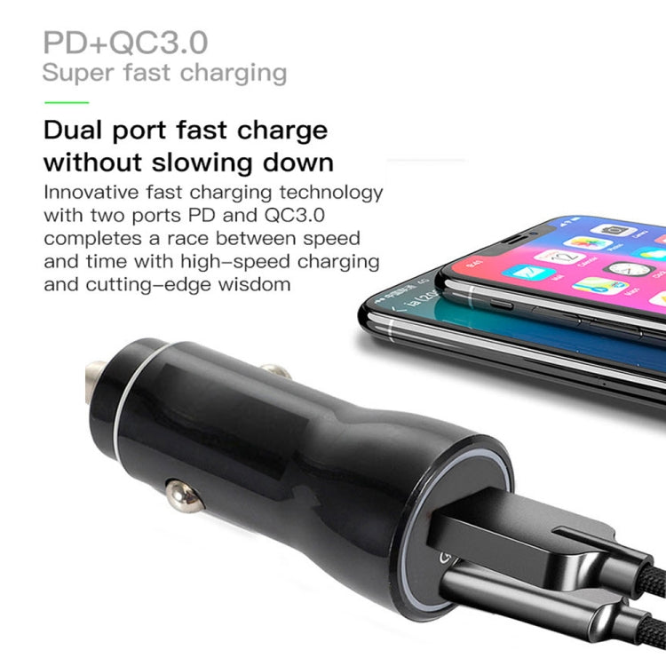 P21 Portable PD 20W + QC3.0 18W Dual Ports Fast Car Charger with USB to Type-C Cable Kit(Black) - In Car by buy2fix | Online Shopping UK | buy2fix