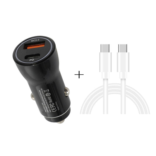 P21 PD 20W USB-C / Type-C + QC3.0 18W USB Fast Car Charger with USB-C / Type-C to USB-C / Type-C Data Cable Set(Black) - In Car by buy2fix | Online Shopping UK | buy2fix