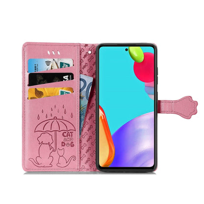 For Samsung Galaxy A52 5G/4G Cute Cat and Dog Embossed Horizontal Flip Leather Case with Holder & Card Slots & Wallet & Crossbody Lanyard & Card Cover(Pink) - Galaxy Phone Cases by buy2fix | Online Shopping UK | buy2fix