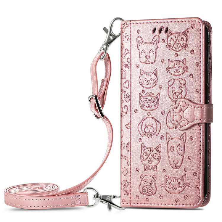 For Samsung Galaxy M02/A02 Cute Cat and Dog Embossed Horizontal Flip Leather Case with Holder & Card Slots & Wallet & Crossbody Lanyard & Card Cover(Rose Gold) by buy2fix