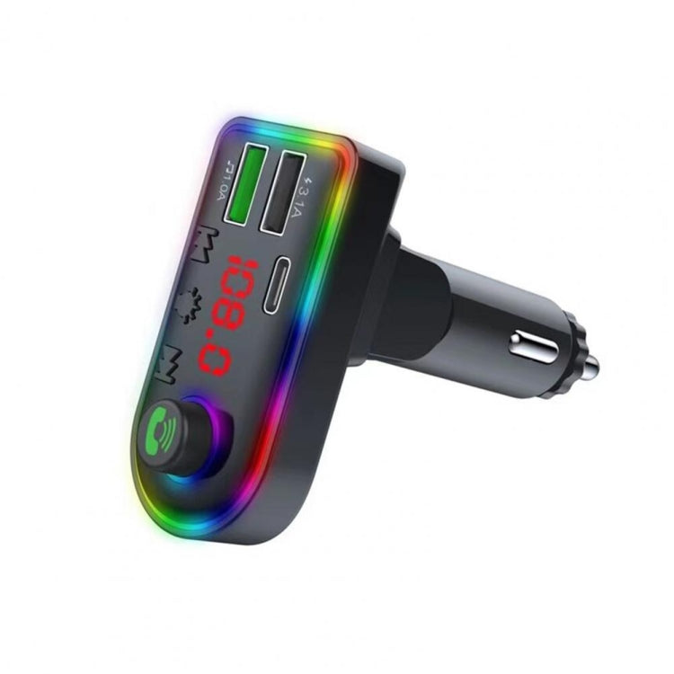 F8 Car FM Transmitter Colorful Light Type-C Car MP3 Player - Bluetooth Car Kits by buy2fix | Online Shopping UK | buy2fix
