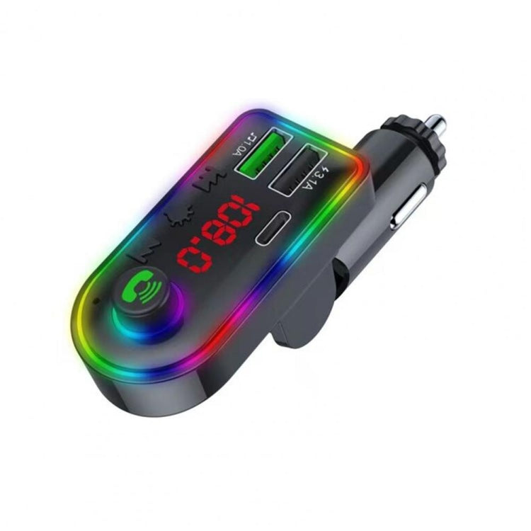 F8 Car FM Transmitter Colorful Light Type-C Car MP3 Player - Bluetooth Car Kits by buy2fix | Online Shopping UK | buy2fix