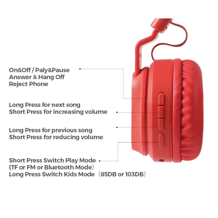 BOBo Kids Gift Bluetooth 5.0 Bass Noise Cancelling Stereo Wireless Headset With Mic, Support TF Card / FM / AUX-in(Red) - Headset & Headphone by buy2fix | Online Shopping UK | buy2fix