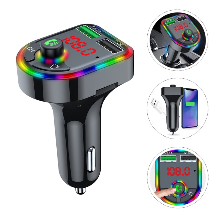 F6 Car FM Transmitter Colorful Breathing Atmosphere Lamp  MP3 Player Charger - In Car by buy2fix | Online Shopping UK | buy2fix