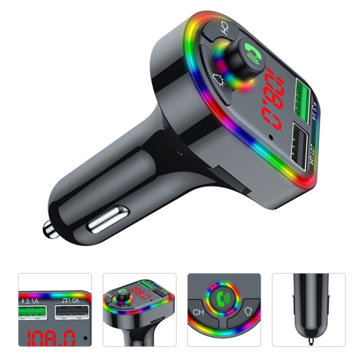 F6 Car FM Transmitter Colorful Breathing Atmosphere Lamp  MP3 Player Charger - In Car by buy2fix | Online Shopping UK | buy2fix
