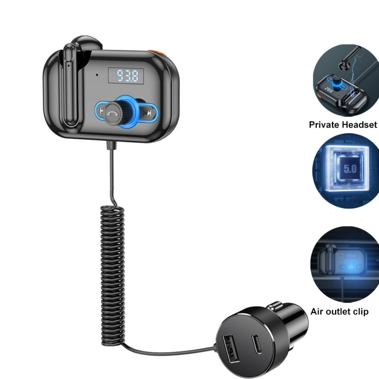 T2 FM Transmitter Hands-free Headphone Kit Headphone MP3 Player Private Call USB PD Quick Charge Audio Receiver - In Car by buy2fix | Online Shopping UK | buy2fix