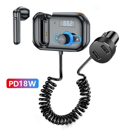 T2 FM Transmitter Hands-free Headphone Kit Headphone MP3 Player Private Call USB PD Quick Charge Audio Receiver - In Car by buy2fix | Online Shopping UK | buy2fix