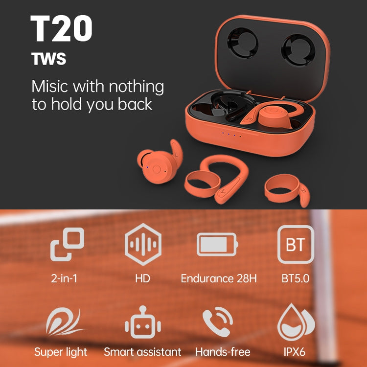 T20 TWS Bluetooth Hooks Wireless Sports Headphones with Charging Box IPX6 Waterproof Noise-cancelling Earphones(Pink) - Bluetooth Earphone by buy2fix | Online Shopping UK | buy2fix