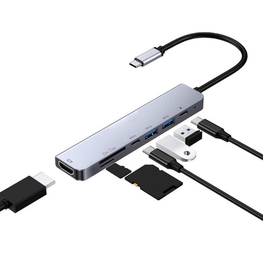 7 in 1 Type-C to HDMI + SD/TF + 2 x Type-C + 2 x USB3.0 Multi-function Splitter Adapter by buy2fix