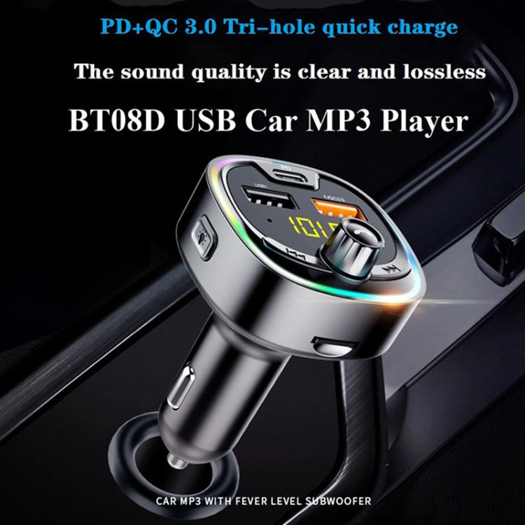 BT08D FM Transmitter Hands-free Car Kit MP3 Audio Player with QC3.0 + PD18W 5A Auto Fast Charger FM Modulator - In Car by buy2fix | Online Shopping UK | buy2fix