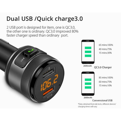 C57 QC3.0 Wireless FM Transmitter Fast Car Charger Bluetooth 5.0 Hands-free Car Modulator USB Flash Memory MP3 Player - In Car by buy2fix | Online Shopping UK | buy2fix