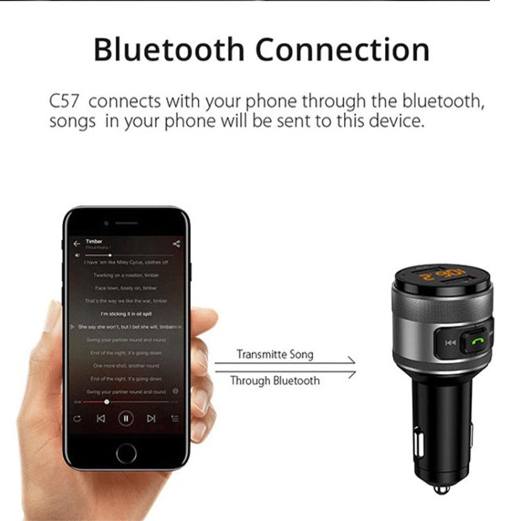 C57 QC3.0 Wireless FM Transmitter Fast Car Charger Bluetooth 5.0 Hands-free Car Modulator USB Flash Memory MP3 Player - In Car by buy2fix | Online Shopping UK | buy2fix