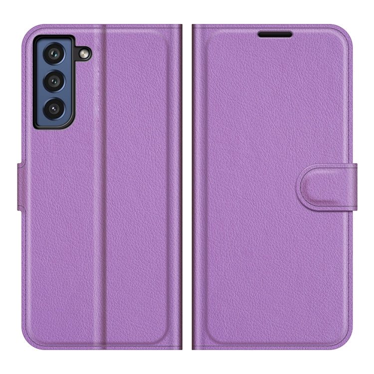 For Galaxy S21 FE Litchi Texture Horizontal Flip Protective Case with Holder & Card Slots & Wallet(Purple) - Samsung Accessories by buy2fix | Online Shopping UK | buy2fix