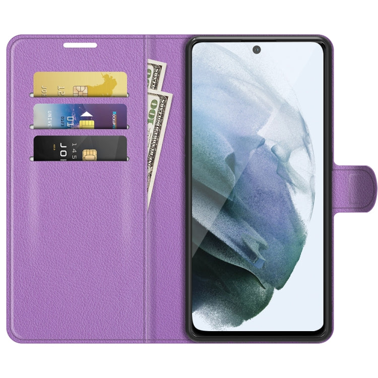 For Galaxy S21 FE Litchi Texture Horizontal Flip Protective Case with Holder & Card Slots & Wallet(Purple) - Samsung Accessories by buy2fix | Online Shopping UK | buy2fix