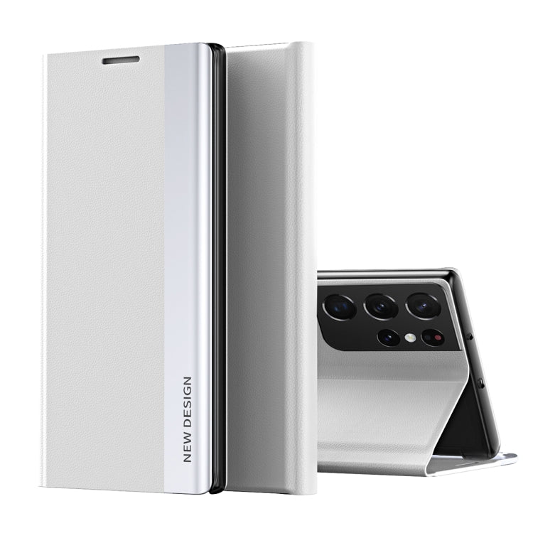 For Samsung Galaxy Note20 Ultra Side Electroplated Magnetic Ultra-Thin Horizontal Flip Leather Case with Holder(Silver) by buy2fix